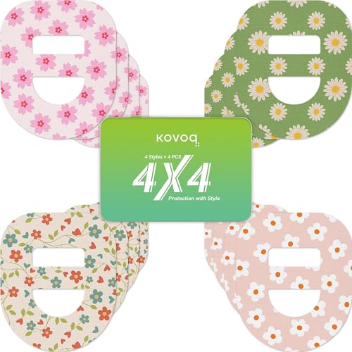 Kovoq Omnipod 5 Overpatches, 16 Pack Waterproof Sweatproof Pod Pals Omnipod 5 Adhesive Overlay, Pre-Cut Adhesive Patch with Strap for Sensitive Skin, Breathable Reusable Tin (Flower)