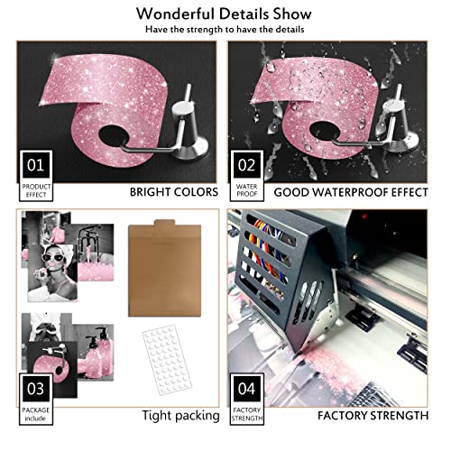 Fashion Wall Art Bathroom Wall Decor Prints Set Of 6 Black And White Pink Glam Glitter Canvas Posters Pictures Photos Bathroom Artwork Wall Modern Women Funny Bathroom (B&W Pink, 8"X10" Unframed) #TOP3