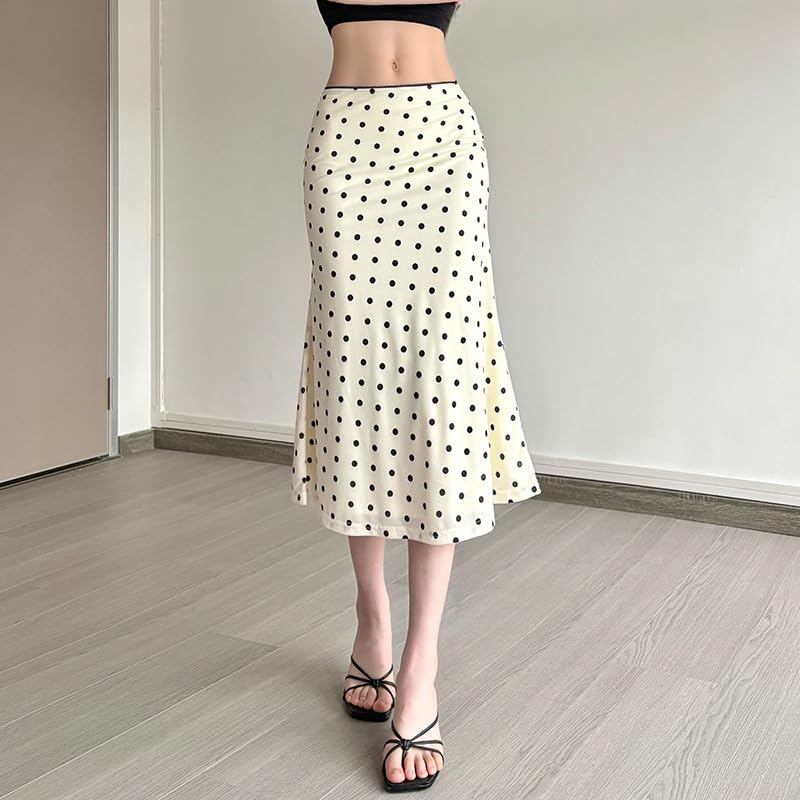 Wuitrie Polka Dot Midi Skirt for Women 2025 Summer Fashion Slim High Waist Hip Long Skirts3