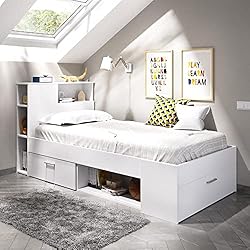Cama Compacta Con Somier DEKIT GRUPO RIMOBEL Lanka Cama 90x190, Color Blanco, 96x218x99 cm, Lanka 90