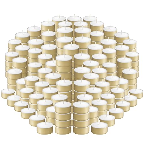 BOLSIUS Velas doradas sin perfume, 150 unidades, cera sin humo, mechas de algodón, 6 horas de combustión, ideal para fiestas, bodas, decoración del hogar