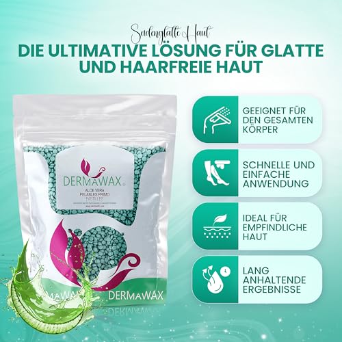 Dermawax 1 kg Wachsperlen Aloe Vera Heißwachs – Haarentfernung ohne Streifen für sensible Haut, Gesicht, Beine, Achseln & Bikinizone – Stripless Filmwachs, Made in Italy