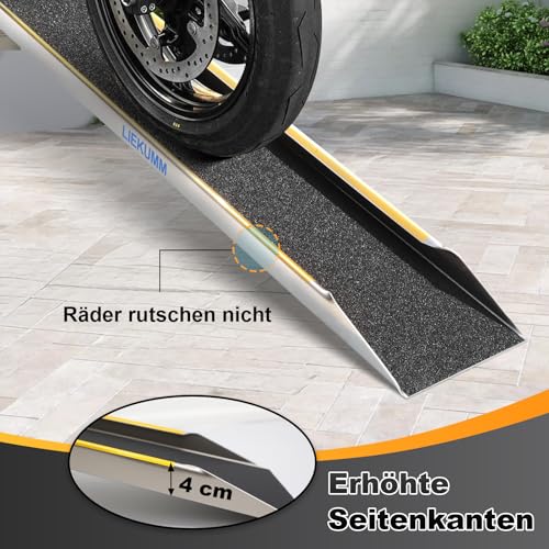 LIEKUMM 1 x 180 cm Auffahrrampe, 300 kg Tragkraft Aluminium Motorrad Rampe Klappbar, rutschfest Auffahrrampe für Anhänger, ATV, Motorrad, Fahrrad, PKW, Auto Laderampe