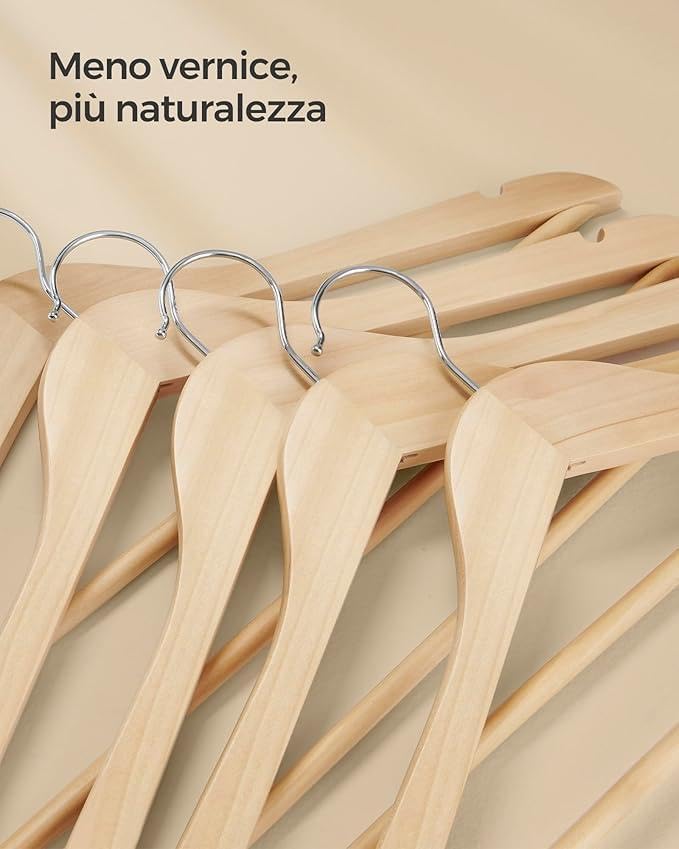 Grucce In Legno Naturale Con Barra Pantaloni | Design Scandinavo | Confezione Da 3 - Foto 9