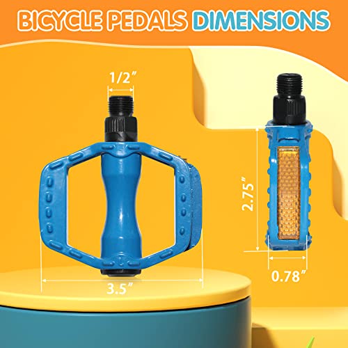 Kids Bike Pedals With 1/2 Inch Spindle Aluminum Alloy Youth Sized Bicycle Pedal Ultra Strong For 12 14 16 18 20 Inch Children Bike, Blue - 1 Pair #TOP4