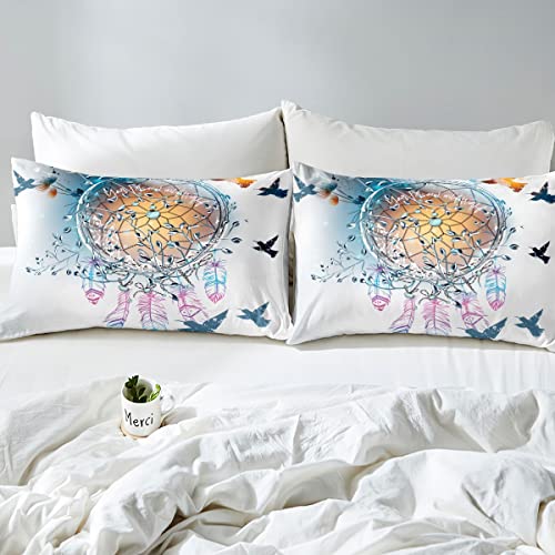 Erosebridal Blue Dream Catcher Twin Duvet Cover Hummingbirds Bed Sets Floral Bedding Set For Teen Girls Room Decor Birds Comforter Cover Flowers Quilt Cover Colorful #TOP4