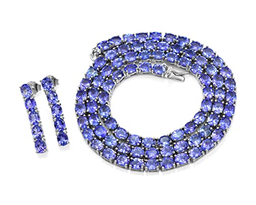 Natural Tanzanite 5X4 MM Oval Cut Gemstone Tennis Necklace 925 Sterling Silver December Birthstone Tanzanite Jewelry Proposal Gift For Girlfriend (NEC-8204)