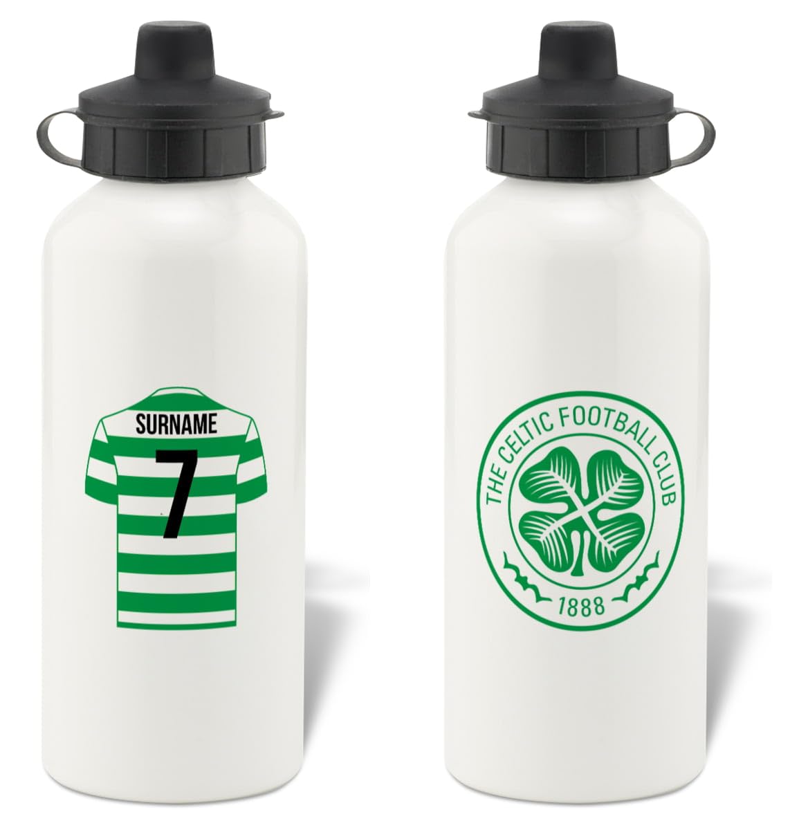 Personalised Celtic FC Aluminium Sports Water Bottle - White Bottle