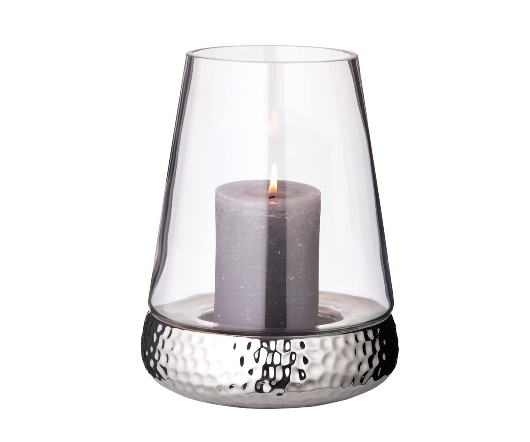 EDZARD Lampion Bora, młotkowany, szkło z niklowaną podstawką ceramiczną (24 cm)