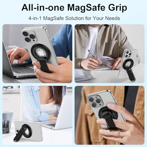 Image of ZORBES Magnetic Phone Grip Strap with 360 Degree Swivel Folding Kickstand, Universal Compatibility Metal Phone Stand Desk Support Detachable Holder for Smartphones