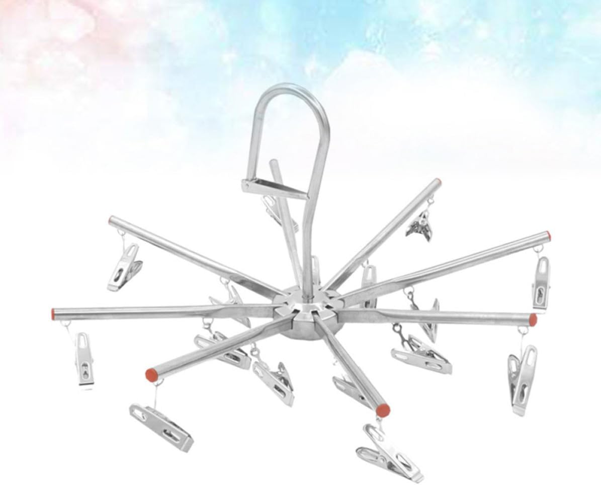 Clothes Drying Hanger with 16 Clips, Stainless Steel 16pcs Foldable