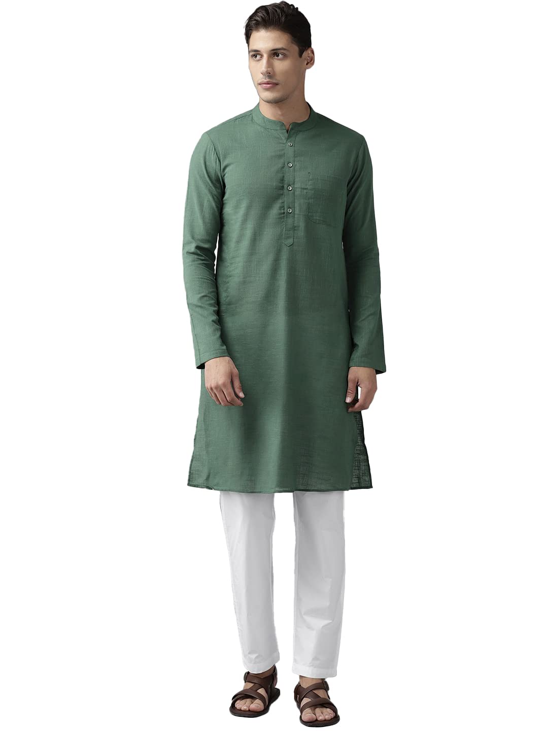See Designs Men's Green Cotton Straight Kurta With Slub Effect - Sdkt1023M (M)