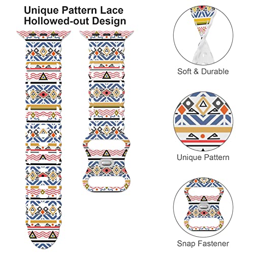 Image of Compatible with Apple Watch Band 41mm 40mm 38mm 49mm 45mm 44mm 42mm Women Girl, Bohemian Print Lace Hollow-out Soft Silicone Sport Bands For iWatchUltra SE Series 10 9 8 7 6 5 4 3 2, Bhma-38