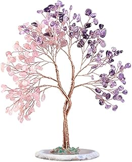 Nupuyai Amethyst & Rose Quartz Twining Crystal Money Tree with Agate Slice Base, Love Stone Tree Ornament Fengshui Figurines for Home Office Wedding Decor