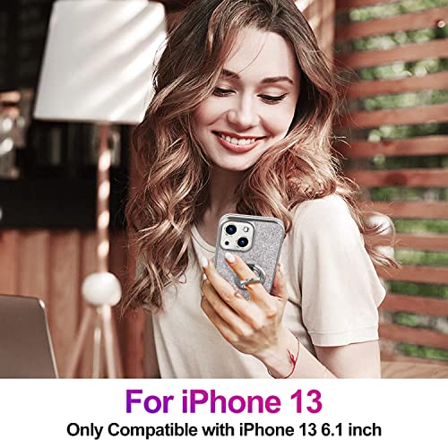 Love 3000 Compatible With Iphone 13 Case For Women [Ring Kickstand] [Clear Full Camera Lens Protection] With 128 Inlaid Artificial Rhinestone Diamond Glitter Shockproof Protective Case - Silver #TOP6