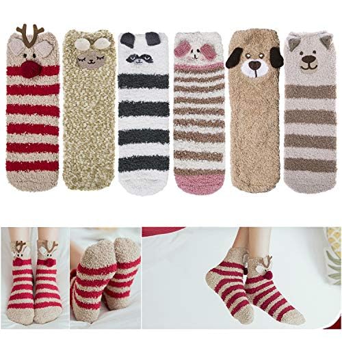 Image of Loritta 6 Pairs Womens Fuzzy Socks, Winter Warm Fluffy Slipper Socks