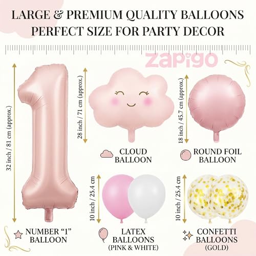 Image of Balloonistics 1St Birthday Pink Cloud Theme Happy Birthday Balloon Bouquet Pack Of 5