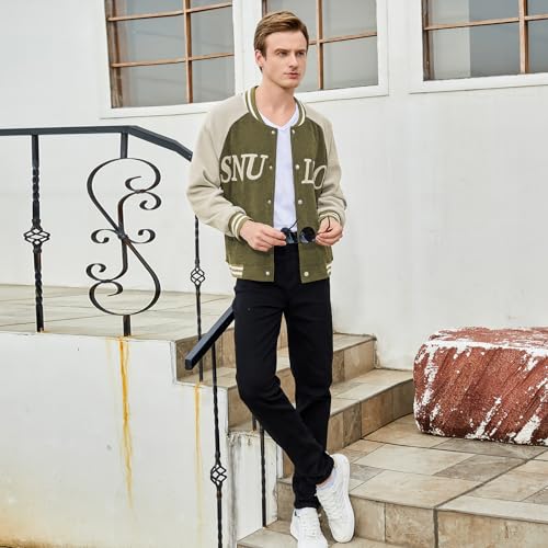 Image of Men's Varsity Jacket Casual Baseball Bomber Jackets Buckle Style Relax Fit