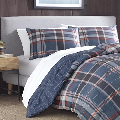 Image of Eddie Bauer - King Comforter Set, Reversible Down Alt Bedding with Matching Shams, Home Decor for Colder Months (Shasta Lake Navy, King)