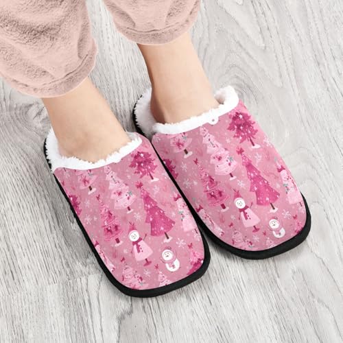 Pink Snowman Christmas Tree Slippers For Women Men Soft Memory Foam Non-Slip Festival Winter Indoor House Shoes Travel Slipper4