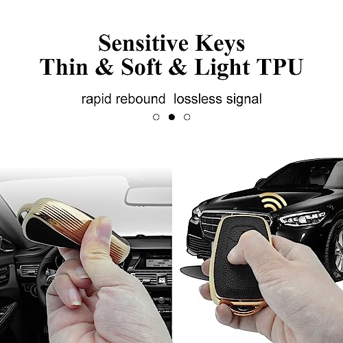 Image of JVCV Premium Soft Gold Border TPU Leather Pattern Key Cover Compatible with Tata Nexon, Harrier, Tiago EV, Altroz, Tigor, Safari, Nexon EV, Punch, Punch EV 4 Button Smart Key (Black)