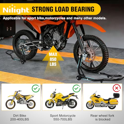 Image of Nilight Universal 850lbs Motorcycle Front Rear Combo Stand | Front Wheel Fork Stand Rear U+L Fork Swingarm Spool Stand for Most Yamaha Honda Kawasaki Suzuki