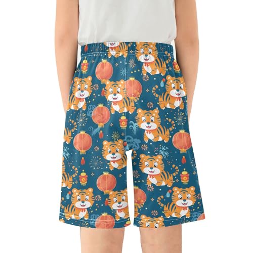ALAZA Tiger Firework Animal Pajama Shorts Elastic Waist Casual Sleep Shorts with Pockets Size 6-142