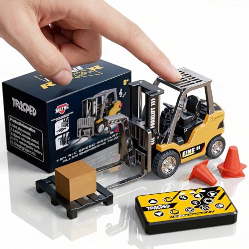 TOPMVP 1/64 MINI RC Forklift Toy,Remote Control Engineering Truck with Lights & Sounds,2 in 1 Lift Fork & Hook Truck for Adults Boys Kids Age 6-8 8-12 Years Old.