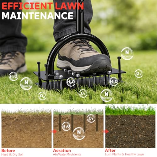 Herramienta manual de aireación para césped con 16 púas de hierro miniatura 3