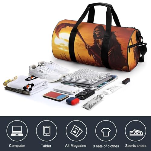 Grim Reaper Skeletons Sunset Unisex Gym Bag Travel Duffel Bags Overnight Sport Tote with Compartment for Weekender Vacation4