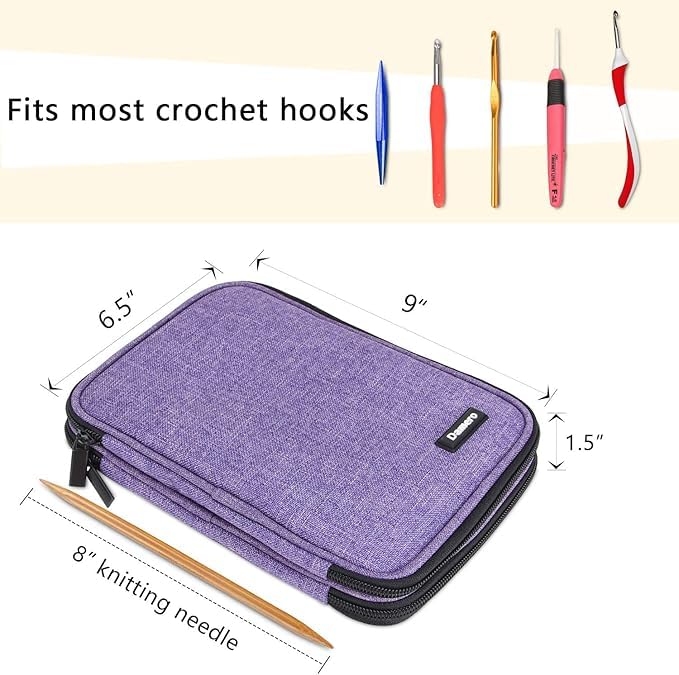 Damero Custodia per uncinetto, borsa da viaggio per la conservazione di uncinetti Swing, uncini in alluminio, aghi e accessori, Viola