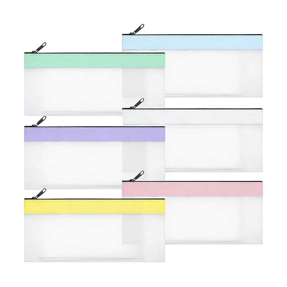 Jnchdghwa 6 Pieces Money Bags with Zipper, Cash Envelopes 7.8x3.9 Inch, Multi-Purpose Money Pouch Clear Bank Deposit Coin Bag
