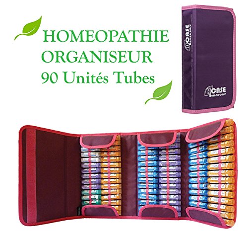 Pochette Rangement HOMEOPATHIE pour 90 Tubes Unités - coloris Prune
