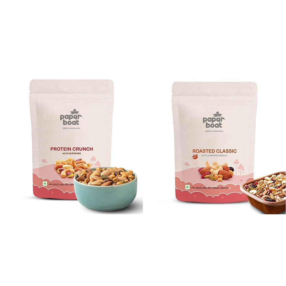 Paper Boat Protein Crunch| Dryfruit Pouch (200 gm) & Paper Boat Classic Roasted Nuts, Seeds & Berries Medley (200 g)