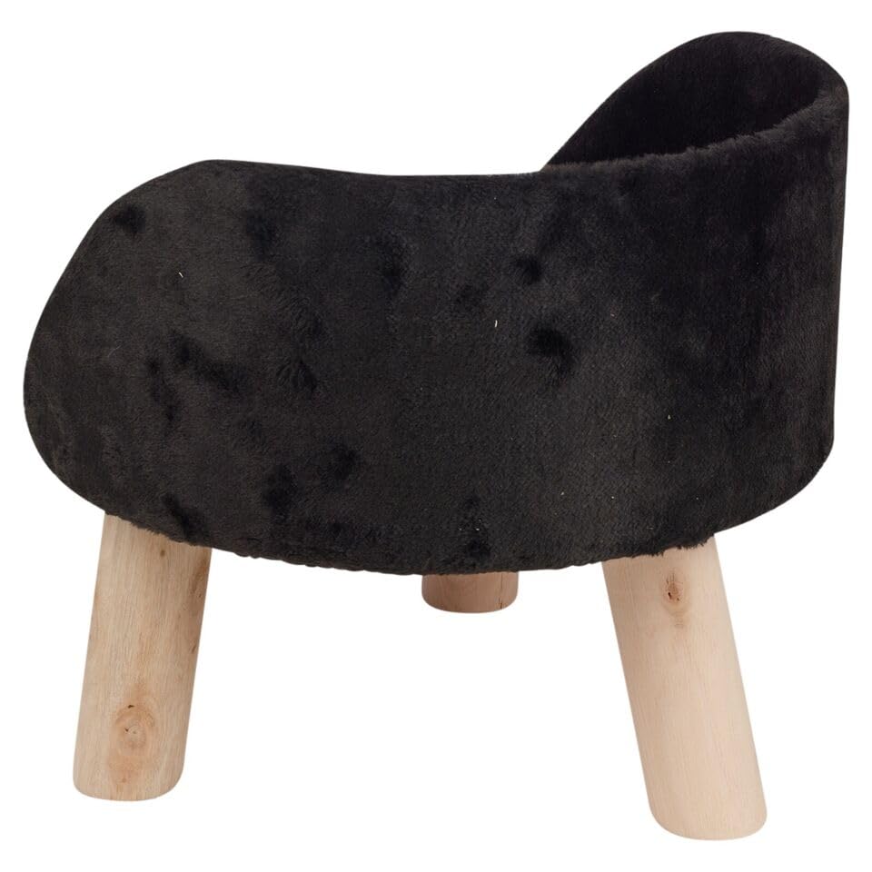 URBNLIVING Runder Luxus-Haustierhocker, Sofa, Stuhl, Bett, Samt, Schlafruhe, Sitz auf 3 Holzbeinen, Schwarz