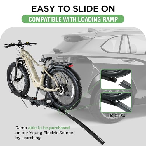 Image of Young 100LBS. Capacity Aluminum 1-Ebike Rack for Bicycles and Electric Bikes, fits Car SUV Van RV and Trailer with 2 inch Receiver, Fits up to 5 inch Fat Tire Width and 50 inch Wheelbase
