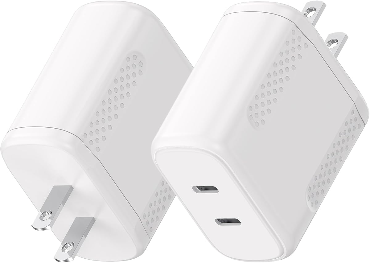 Essri 40W Gan Dual USB C Charger Block 2-Pack,PD 3.0 Fast Charging Wall Plug Power Adapter with Dual Type C Ports for iPhone 17/16/15/14/13 Pro Max,iPad Pro/Air/Mini,Galaxy S25 / S24,Google Pixel
