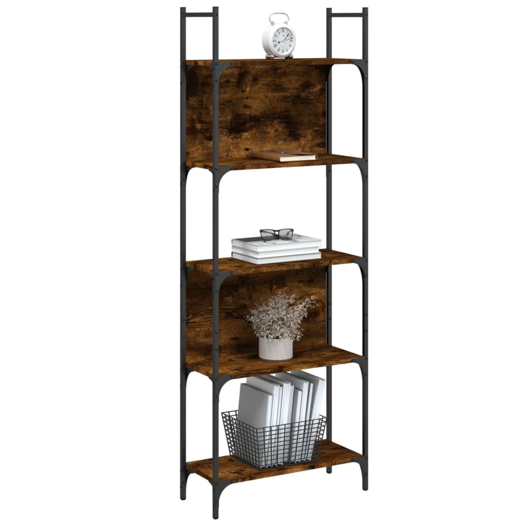 Générique Regał 5 poziomów wędzony dąb 60,5x24x166,5 cm | Stal malowana proszkowo, drewno inżynieryjne, otwarte półki, mocowanie ścienne w zestawie