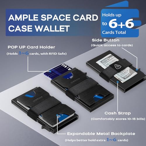 Image of Mens Card Cases, Slim Card Holder Wallet for Men and Women, Minimalist RFID Blocking Wallet with Pop-Up Function, Thin Design, Metal Card Cases Holds 6+6 Cards, Gifts for Men, Men's Accessories
