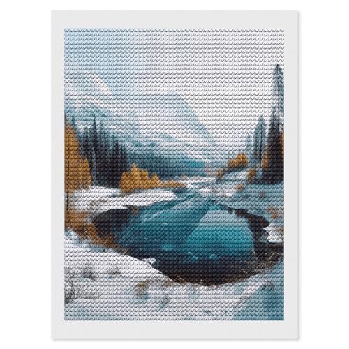 Peinture diamant paysage d'hiver à créer chez soi pour une déco murale cosy