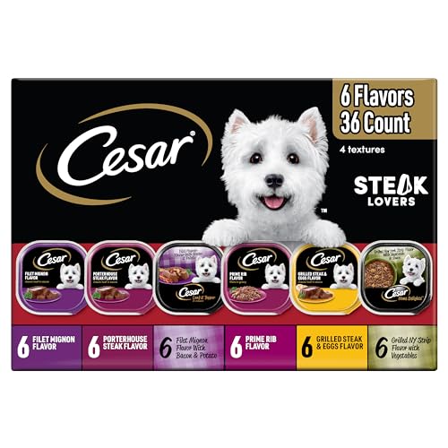 Cesar Wet Dog Food Steak Lovers Variety Pack, Adult, Wet Food for Dogs with Real Meat, 3.5 oz Easy...