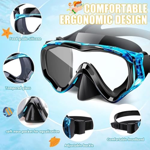 Set de snorkel para niños, máscara completa de snorkel seca para adultos, protección antiempañante, unisex, vista panorámica HD, equipo de snorkel para niños de 4 a 14 años miniatura 2