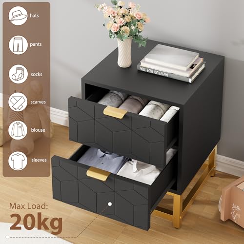 GAOMON Black 2 Drawer Dresser, Small Dresser&Chest of Drawers, Modern Nightstand for Bedroom, End Table with Drawer for Living Room, Hallway, Entryway