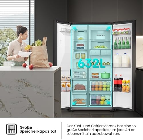 Bild 5 - Hisense RS818N4TFC Side by Side – Kühl-Gefrierkombination, EEK C, Eis-Wasserspender, LED Display, Total No Frost, Multi Air Flow, Fast Freeze, schwarz