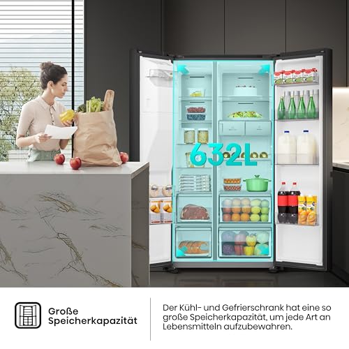 Hisense RS818N4TFC Side by Side – Kühl-Gefrierkombination, EEK C, Eis-Wasserspender, LED Display, Total No Frost, Multi Air Flow, Fast Freeze, schwarz