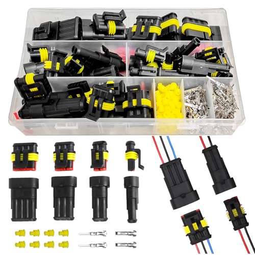 JNXIJ 352PCS Car Electrical Connectors Kit, Waterproof 1/2/3/4 Pin Male Female Connector Terminals, 20-16 AWG Wire Connectors Plug Assortment for Truck, Motorcycle, Marine Boat