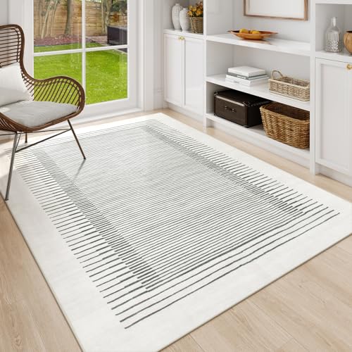 Tapete Morebes 5'x7' Blanco y Gris Geométrico Lavable miniatura 2