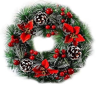 Yzwuyou Christmas Wreath & Garlands 23Cm Diameter Simulation Christmas Door Wreaths With Red Berry, Pine Cones, Pine Needles Artificial Decoration Winter Wreath for Outdoor Indoor Xmas Decor Doors