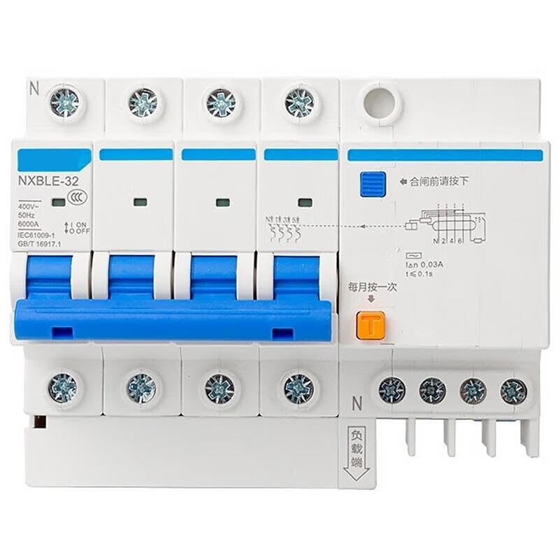 Disyuntor de corriente residual de cuatro polos NXBLE-32 interruptor diferencial C10