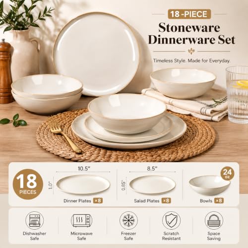 Image of AmorArc Ceramic Dinnerware Sets for 6, 18Pcs Plates and Bowls Sets Dishes | Stoneware Handmade Reactive Glaze Dinner Set, Highly Scratch Resistant | Dishwasher & Microwave Safe Dishware
